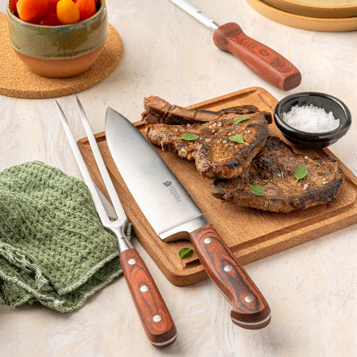 131843 SET TRENTO 3P CUCHTRINCHAI MAD MULTI-00 Set x3 piezas Madera Cuchillo / Trinche / Chaira - Imagen 1