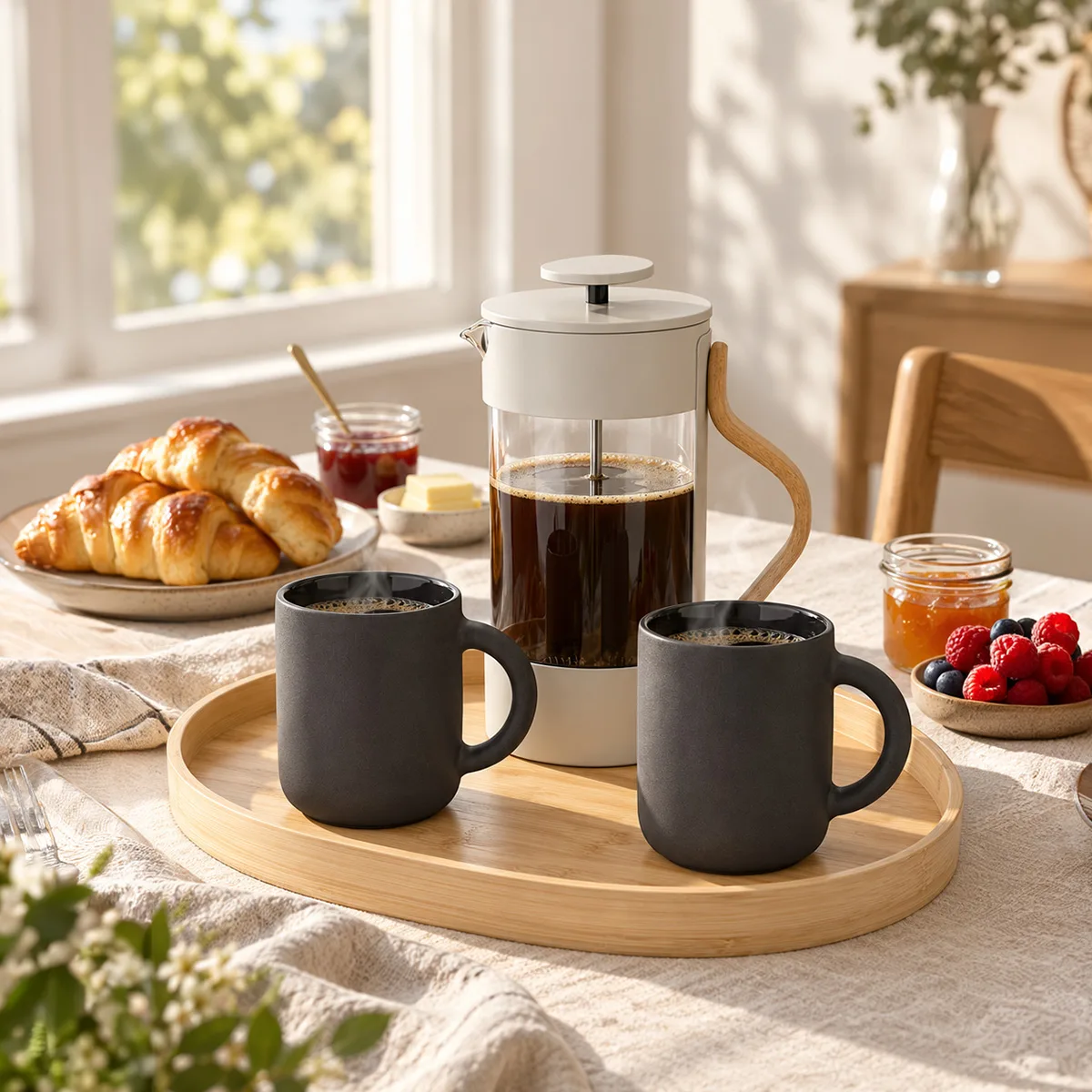 3. Combo lifestyle Prensa francesa Stelton + Set de Tazas Mugs + Bandeja para servir Theo - Imagen 1