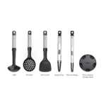 Set de 5 utensilios acero inoxidable con soporte Elevate - Plateado - Imagen 5