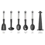 Set de 5 utensilios de silicona Elevate con soporte giratorio - Negro - Imagen 2