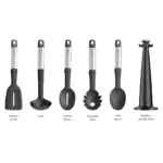 Set de 5 utensilios de silicona Elevate con soporte giratorio - Negro - Imagen 4