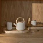 Taza térmica Theo 250 ml con posavasos de bambú - Blanco