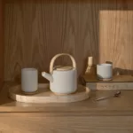 Taza térmica Theo 250 ml con posavasos de bambú - Blanco - Imagen 3